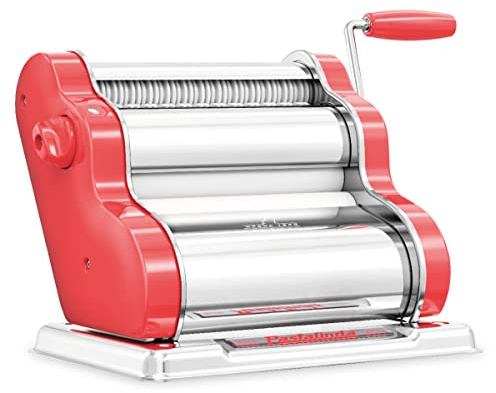 PASTALINDAClassic 200 Pasta Maker Machine, 20 cm Wide Rollers, 9 Thickness Positions, 2 Cutting Positions, Stainless Steel. Includes Reinforced Hand Crank And Two Clamps (Coral)