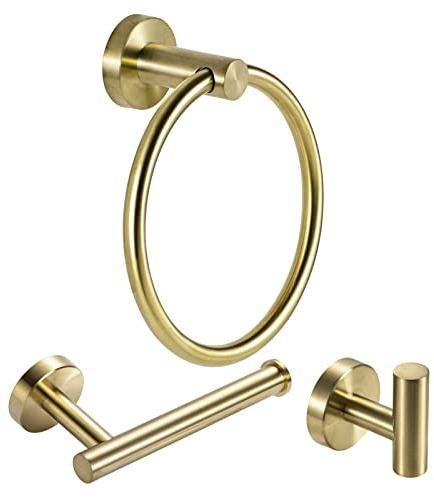 YUET Ensemble d'accessoires de Salle de Bain,3 pièces en Acier Inoxydable, Anneau Porte-Serviette + Support pour Rouleau de Papier Toilette + Crochet Mural,Derouleur Papier Toilette WC