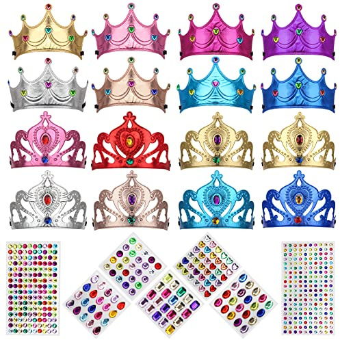 AHIER 23 Pieces Foam Crowns Set DIY Party Princess Tiaras Crowns Make Your Crowns With Diamond Sticker