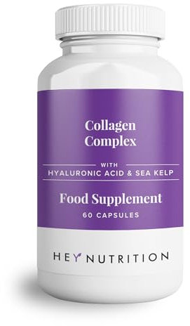 Hey Nutrition Collagen Complex Hyaluronic Acid & Sea Kelp Vitamin E, C, Biotin - Healthy Nails, Skin, Hair Joints Metabolism - Type 1 Marine Supplement - Non GMO, 60 Capsules