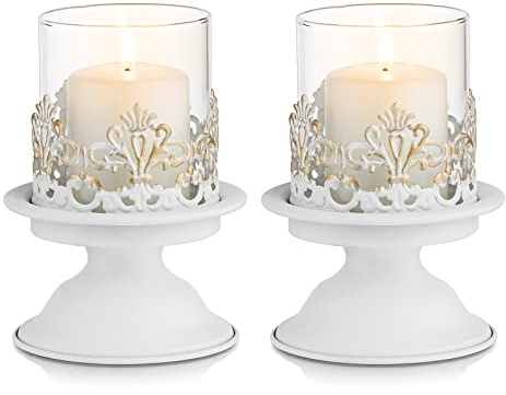 Sziqiqi Landhausstil Kerzenständer Kerzenhalter für Stumpenkerzen - Weiß Antik Metall Kerzenständer Kerzenleuchter Kerzen Ständer für Hochzeit Weihnachten Party Valentinstag Adventsgesteck Tischdeko