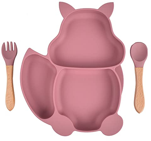 Youery Baby Tallrik Skål, Mat Servis Set Mini Silikon Bordsset Försugbar Tallrik Halkfri Sugpropp Rosa