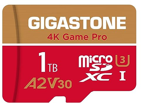Endast för Switch 1: Gigastone Micro SD-kort 1TB MicroSDXC Game Pro med SD adapter + Mini-fodral, minneskort för Nintendo-switch full HD-videoinspelning 150 MB/s UHS-I A2 V30[5 års gratis