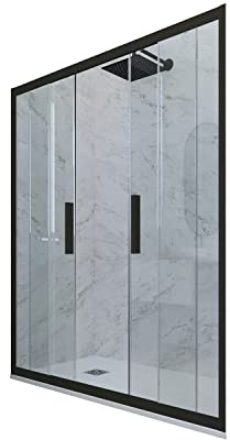 Porta doccia scorrevole 160 CM H 200 Vetro Trasparente Profilo Nero Matt mod. Glam
