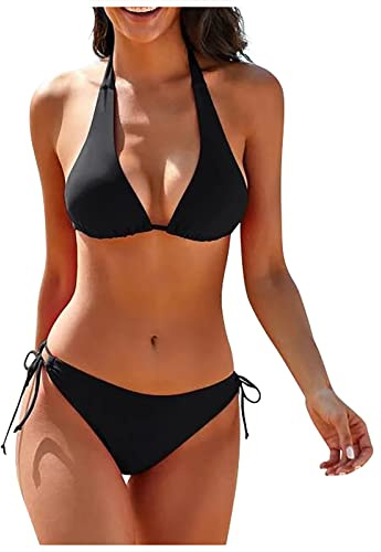 Bikini Damen Bauchweg Sexy Brazilian Tie Bikini 2 Piece Bikinis Spaghetti Strap Top Thong Swimsuit Bathing Suit Bikini Sets for Women