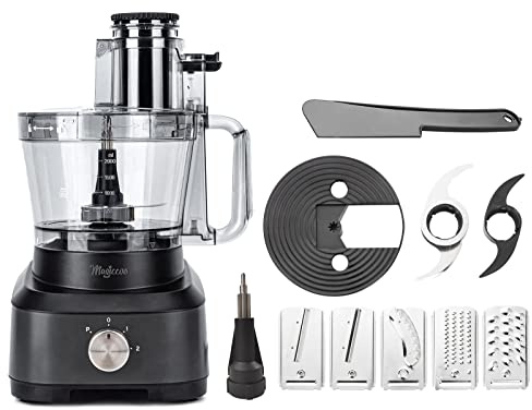 Magiccos 14-Cup French-Fry-Cutter Large Food-Processor - Large Feed Chute, Grey Color, Cheese Shredding, Meat Chopping, Shredding and Slicing, Mixing and Doughing, for Home Use