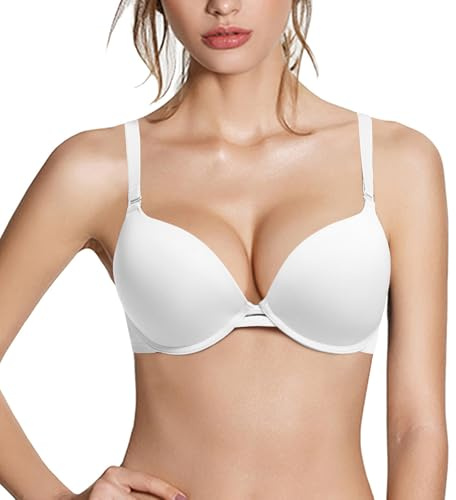 Pushlus Soutien-Gorge Push-up rembourré épais à Armatures avec Soutien-Gorge en Dentelle pour Femme, Soutien-Gorge Blanc uni, 105A