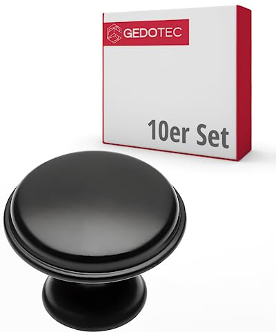 Gedotec Möbelknöpfe Metall | Ø 28 mm I 10 Stück | Türknopf für Schränke - Schwarz matt inkl. Befestigungsmaterial I JULI I Knöpfe für Küchenschränke - vintage Stil I Schrankgriffe Türgriffe Möbel