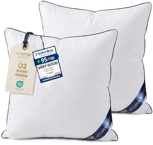 Utopia Bedding Relleno cojín Cojínes para Cama, Cojines Decorativos para sofá (2, Blanco, Unidad de 2 | 60x60 cm)