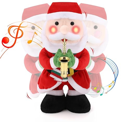zerotop 12.2 Babbo Natale Giocattoli di Peluche Ballerino Parlante Elettrico per Giocattoli di Natale con Musica e Luci Giocattolo di Peluche che Canta e Balla Addobbi Natalizi Regalo dei Bambini