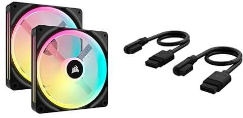CORSAIR iCUE LINK QX140 RGB Starter Kit Bundle - Zwei 140mm Magnetic Dome RGB Lüfter - iCUE LINK System Hub - iCUE LINK Slim 200mm Straight/Slim 90° Kabel - Schwarz