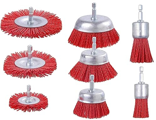 Spazzola in Nylon - Set 8 Pezzi Con Fusto 1/4, Spazzola Angolare Smerigliatrice Abrasiva per Trapano, Rimozione Ruggine e Colore