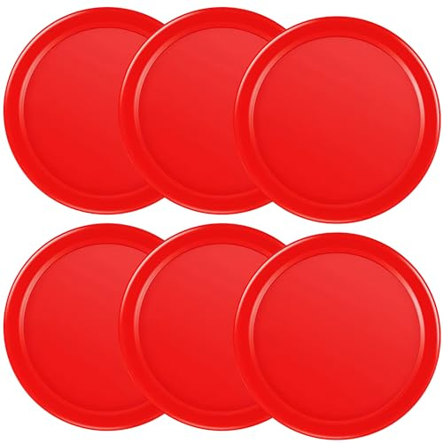 3 1/4 Inches Air Hockey Pucks 6 Pack Full Size Heavy Replacement Pucks for Game Tables Equipment Accessories (Red)