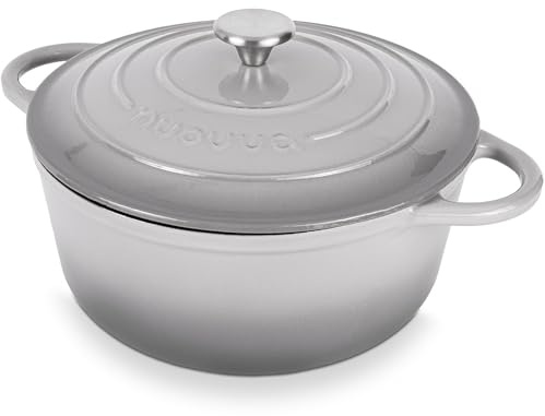 Nuovva Enamelled Cast Iron Dutch Oven Pot with Lid-6.4 Quart Non Stick Casserole Pot-Heavy Duty & Oven Safe up to 500° F for Bread Baking, Braising, Stews, Roasting - 28cm Grey