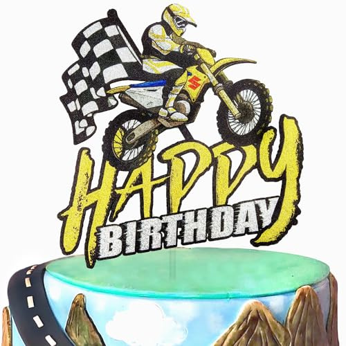 AZEWELL Motorcycle Cake Topper, Dirt Bike Birthday Decorations for Boys Men, Motocross Cake Decoration, Motorcycle Rider Racing Party Decorations Supplies