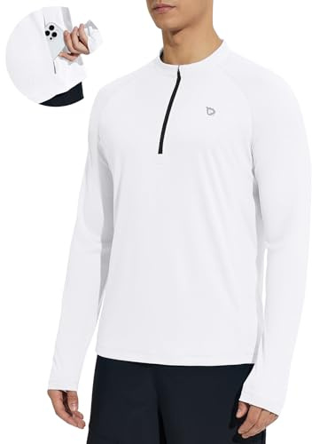 baleaf Herren UPF 50+ Shirts UV-Sonnenschutz Outdoor 1/4 Zip Langarm Hoodie Performance T-Shirt Weiß XL