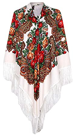 pvucpot Halstuch mit traditionellem ukrainischem/polnischem/russischem Blumenmuster und Fransen Elegante Halstuch