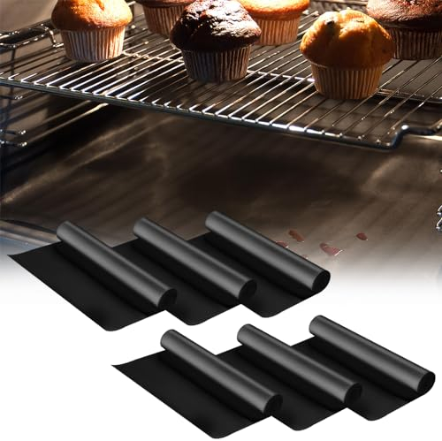 X-BLTU 6 Pack Oven Liner BBQ Grill Mats, Teflon Oven Liners for Fan Assisted Ovens Bottom, Non-Stick Reusable BBQ Sheets Grilling Mats Cooking Mat for Charcoal Gas Grill, 40cm x 33cm, Easy to Clean