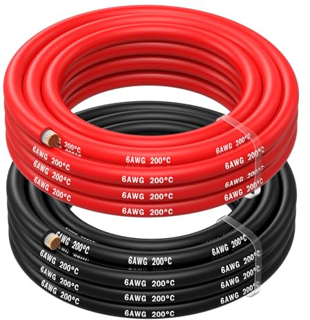 MMOBIEL 6 AWG Cavo Elettrico Silicone - 6 Gauge (13,30mm²) Cavo in Rame Stagnato - 2 Fili Separati Rosso e Nero Ciascuno 2,5m / 8,2ft per Frigoriferi, Batteria Auto, Batteria Saldatura