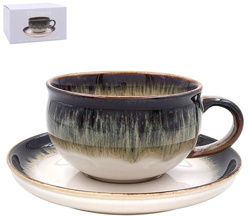 Lesser & Pavey Reactive Glaze Cup and Saucer Set | Lovely Tea Cup Set Perfect for Any Home or Office | Tea Cups and Saucers or Coffee Cup and Saucer for Enjoying Hot Drinks - Elements