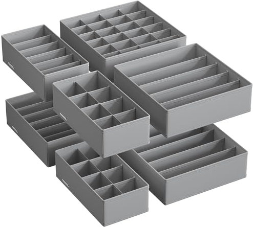 SONGMICS Unterwäsche-Organizer 8er Set, Schubladen-Organizer faltbar, Ordnungssystem Kleiderschrank, Aufbewahrungsbox Schrank, Stoffboxen Aufbewahrung, für BHs Socken Krawatten, taubengrau RUS008G01