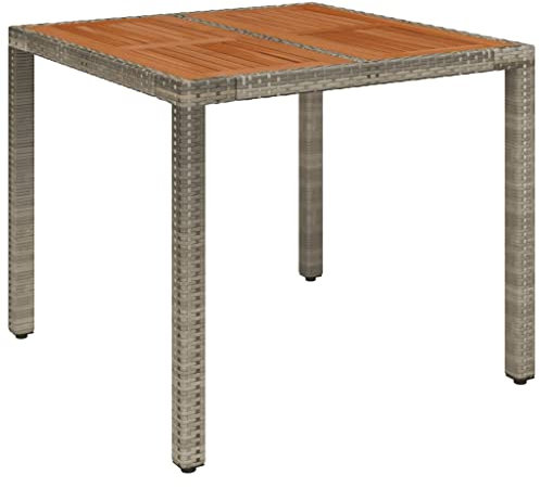 HETFTJN Table de jardin à bière - Petite table de camping - Table de jardin avec plateau en bois - Gris - 90 x 90 x 75 cm - En polyrotin - Pour salon, terrasse, extérieur, salle à manger