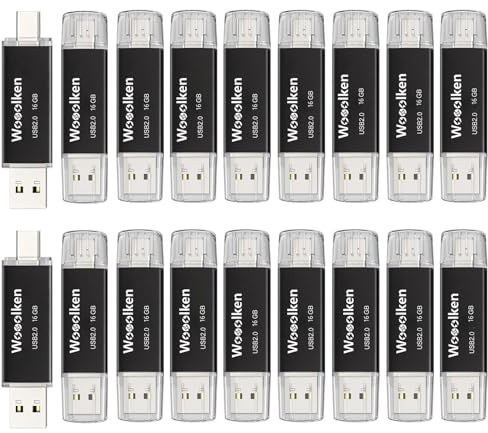 20 Pack 16GB USB C Flash Drive, Wooolken 2-in-1 Type-C Thumb Drive, Dual USB 2.0 Memory Stick Compatible with iPhone 16/15 Smartphone Tablet Computer