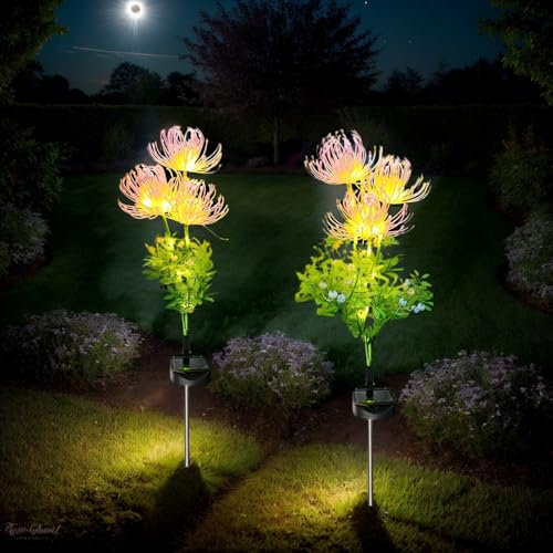 Hqynss Solar Garden Lights, 2 Pack Upgraded Flowers Lights with Glowing Flowers & Stems, IP65 Waterproof Solar Powered Outdoor Lights for Garden Yard Pathway Patio Wedding Decorations