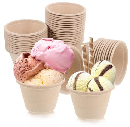 OUNONA Disposable Pulp Dessert Cups 100 Pack Large Capacity Ice Cream Bowls Paper Party Cups for Yogurt Serving Outdoor Events