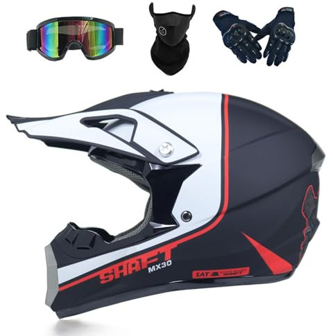 PAESCOY Casco Moto Niño Juvenil Casco Motocross Adultos Cascos Cruzados Offroad ATV Casco De Moto MX Enduro Casco Integral MTB Certificado Dot/ECE con Gafas Máscara Guantes Casco De Descenso,White-M