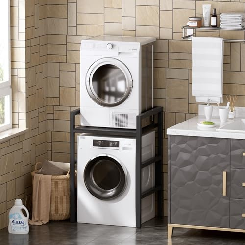 MSFE Estantería Lavadora,Soporte de Altura Ajustable para Secadora,Kit de Apilamiento para Lavadora y Secadora,Armario para Lavadora de Tambor,Capacidad de Carga 350kg,Producto Patentado,Negro
