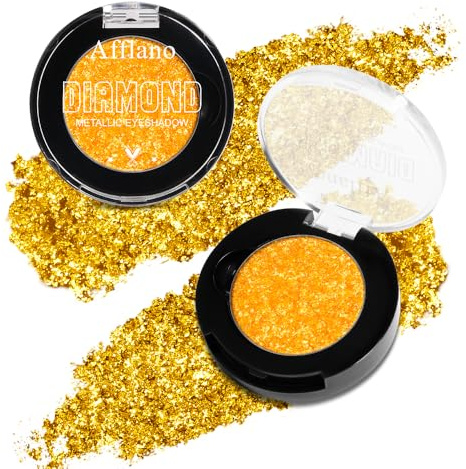 Afflano gul glitter ögonskugga, diamant gul skimrande ögonskugga, superpigmenterad metallisk gul glitter ögonskugga en torka, färgdispensering gul metallisk ögonskugga för ögonmakeup