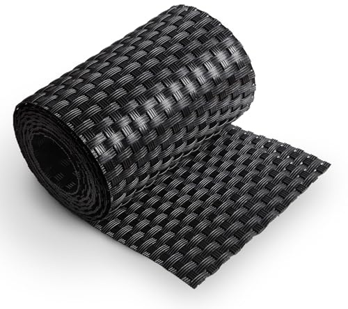 MAKA Striscia in Polyrattan Frangivista 100%, 255 cm x h 19 cm, Rotolo Rete Ombreggiante finto Rattan, Telo Ombreggiante Esterno Resistente per Balcone, Terrazzo, Recinzione, PE (Nero)