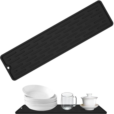 Yuiturt Schlanke Abtropfmatte aus Silikon 55 x 8,8 x 0.5 cm, Abtropfmatte Schmal, Platzsparend Barmatte Schmale, Rutschfeste Hitzebeständige Geschirr Abtropfmatte Silikon Schmal