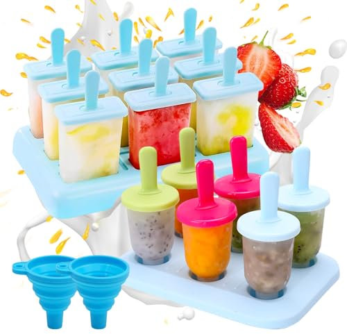 XIAQICA 15 Piezas Molde Helado con Palo + 2 Embudo Plegable Moldes para Helados Moldes de Paleta de Paletas Libres de BPA Reutilizable Fácil Liberación para Paletas y Helados Caseros