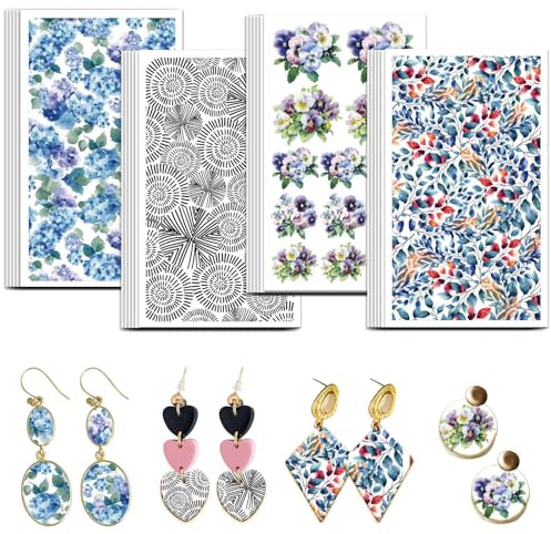 OLYCRAFT 24 Stück Blaues Und Violettes Hyazinthen Ton Transferpapier 4 Design Transferpapier Für Polymer Stiefmütterchen Polymer Ton Transferblätter Kleine Keramik Aufkleber Für Ohrringe
