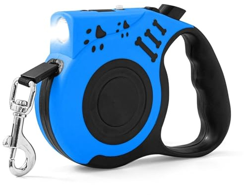 Einziehbare Hundeleine mit Licht, 16,4 Fuß Hundeleine für Kleine Mittelgroße Hunde Bis zu 99 Pfund, Automatische Teleskop -Traktorhunde, Anti -Schlupf -Griff, LED -Taschenlampe