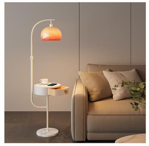 Moderne Lampadaire avec table, lampe de table d'appoint avec station de charge sans fil et ports USB, lampes de table à température 3 couleurs for salon, chambre à coucher Decoration(Blanc)