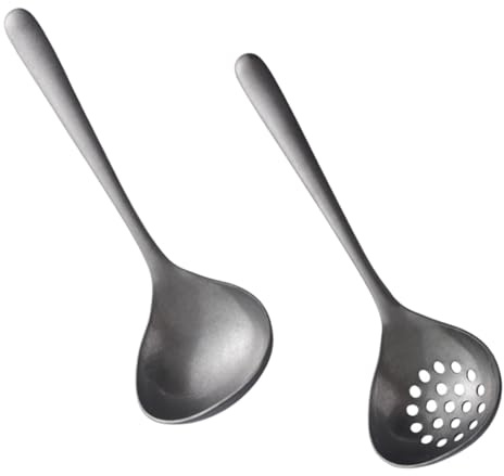Cucharón de Sopa de Acero Inoxidable 304 Estilo Retro 1 Juego | Espumadera y Colador para Ollas Calientes, Pulido Suave, Mango Largo y Ancho, Diseño Simple de Estilo Coreano