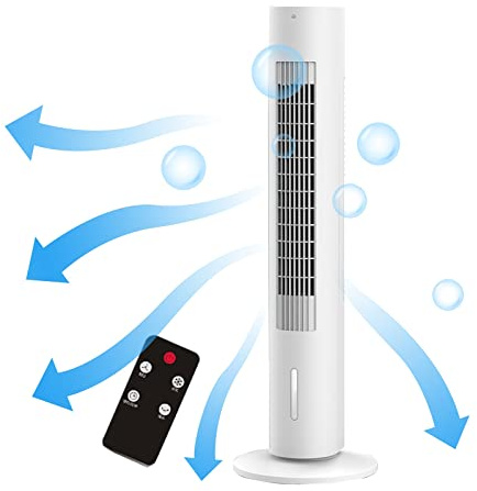 Potente ventilador de torre sin aspas con control remoto, 35-40 pulgadas, ventilador oscilante de 3 velocidades para dormitorio y oficina, temporizador de 7 horas