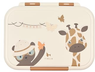 Fabelab Lunchlåda för barn med fack Safari Jungle Bear | Lunchlåda i rostfritt stål 1 000 ml läckagesäker | Matlåda med fack för dagis skola barn från 4 år