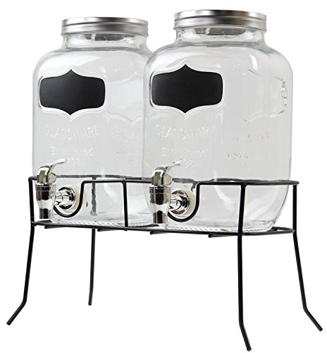 Double 4L Glass Drinks Dispenser with taps on a metal stand