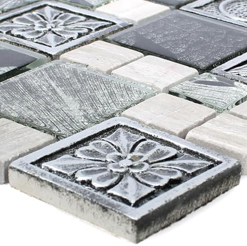Glasmosaik Resin Ornament Mosaikfliesen Levanzo Silber