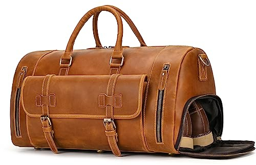LUUFAN Herren Echte Leder Reisetasche Reisetasche Top Grain Rindsleder Hohe Kapazität Vintage Wochenende Tasche (Light Brown-52cm)