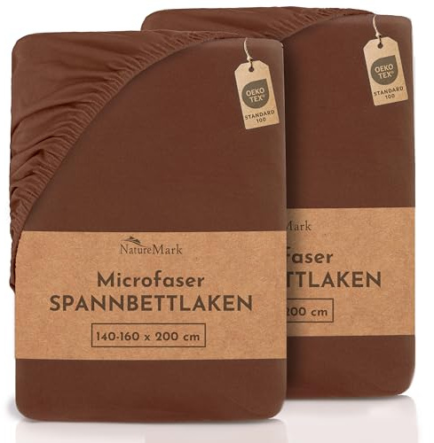 NatureMark Mikrofaser SPANNBETTLAKEN 2er Pack zum Sparpreis! viele Größen und Farben Markenware (Bettlaken 140 x 200 cm - 160 x 200 cm - Schoko braun)