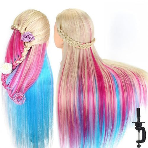 TopDirect 75cm/29.5 Zoll Trainingsköpfe für Friseure Übungskopf Friseurkopf Friseursalon Puppenkopf Friseur Mannequin kopf 100% Synthetisches Haar mit Tischhalter + Haar Styling Braid Set