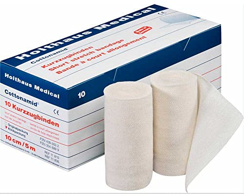 Holthaus Medical Cottonamid® Kurzzug-Binde Verband Binde Bandage, rohweiß, elastisch, 10cmx5m, 10St