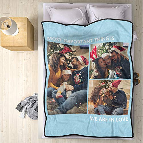 VEELU Fotodecke mit Eigenem Foto Name Super Weich - Decke Selbst Gestalten Bedrucken Lassen Kuscheldecke Personalisierte Geschenk für Freunde Familie Geburtstag Weihnachten 152 x 203cm