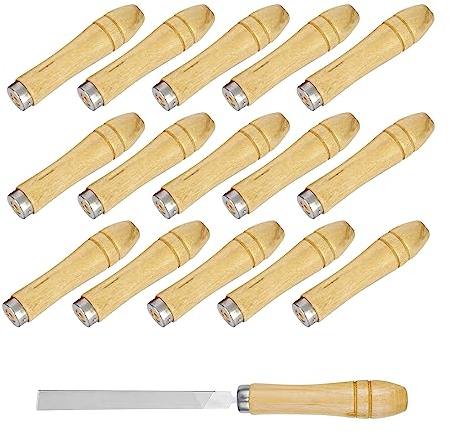 shuny 15 Pcs Manche Bois pour Lime,PoignéE pour Lime,PoignéE de Dossier en Bois Avec Des Colliers MéTalliques Solides,Longueur 90 mm, Convient pour Limes de 4 à 6 Pouces de DifféRentes Formes
