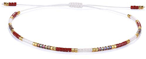 KELITCH Neue Miyuki Seed Bead Wickelarmbänder Gewebte Böhmische Freundschaftsarmbänder Armreifen für Damen (Rot Weiß 08D)